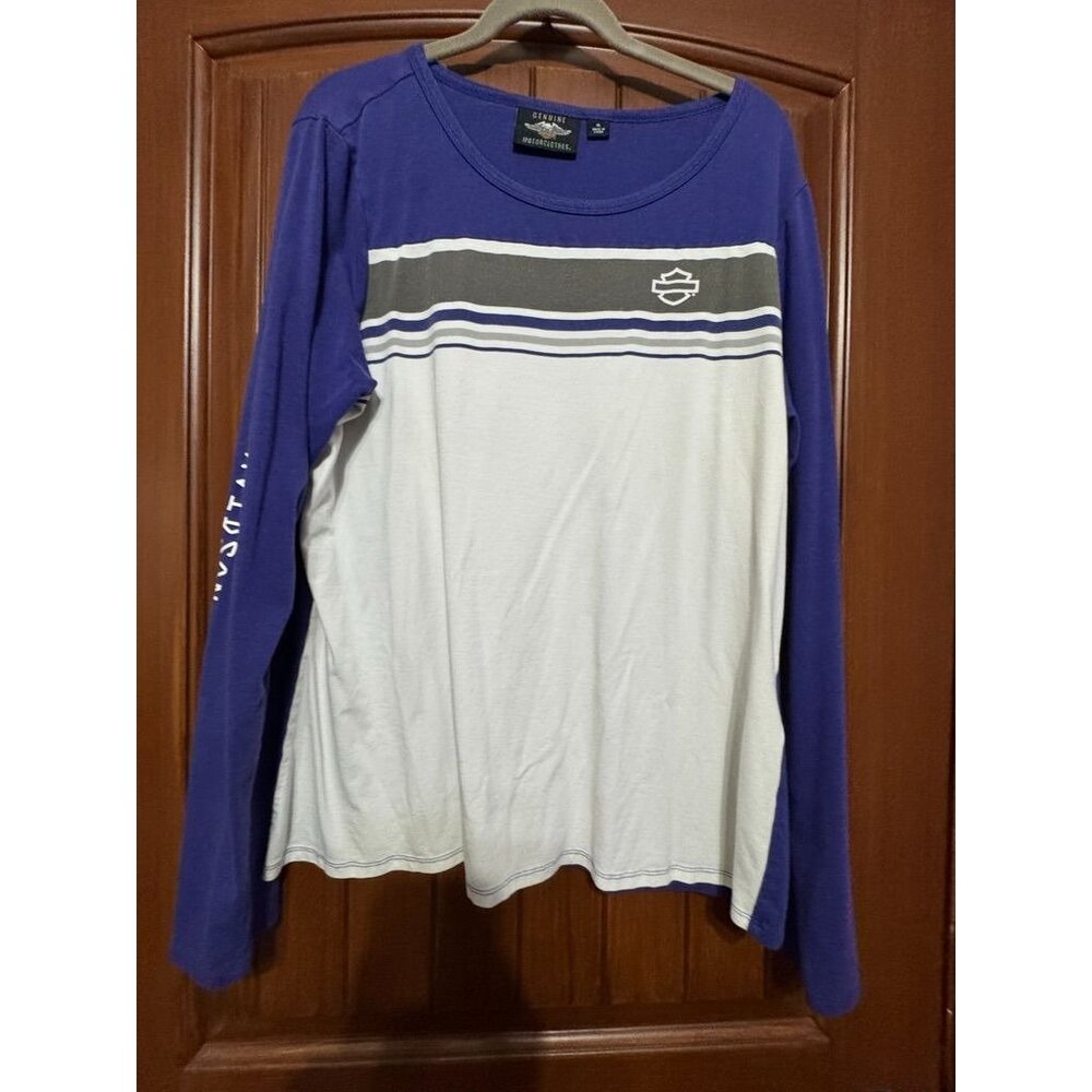 Harley-Davidson Ladies Performance Long Sleeve Shirt XL Purple/White Cotton Blen